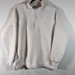 Aerie Dream Sherpa 1/4 Zip Pullover Sweatshirt Oversized Pockets Women Sz Small